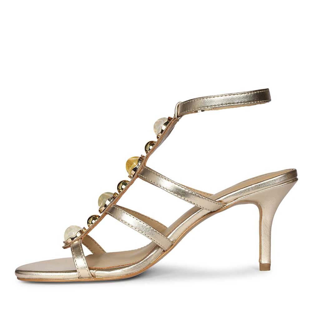 Saint Xiomara Gold Metallic Gem T-Strap Stiletto Heels - Image 3
