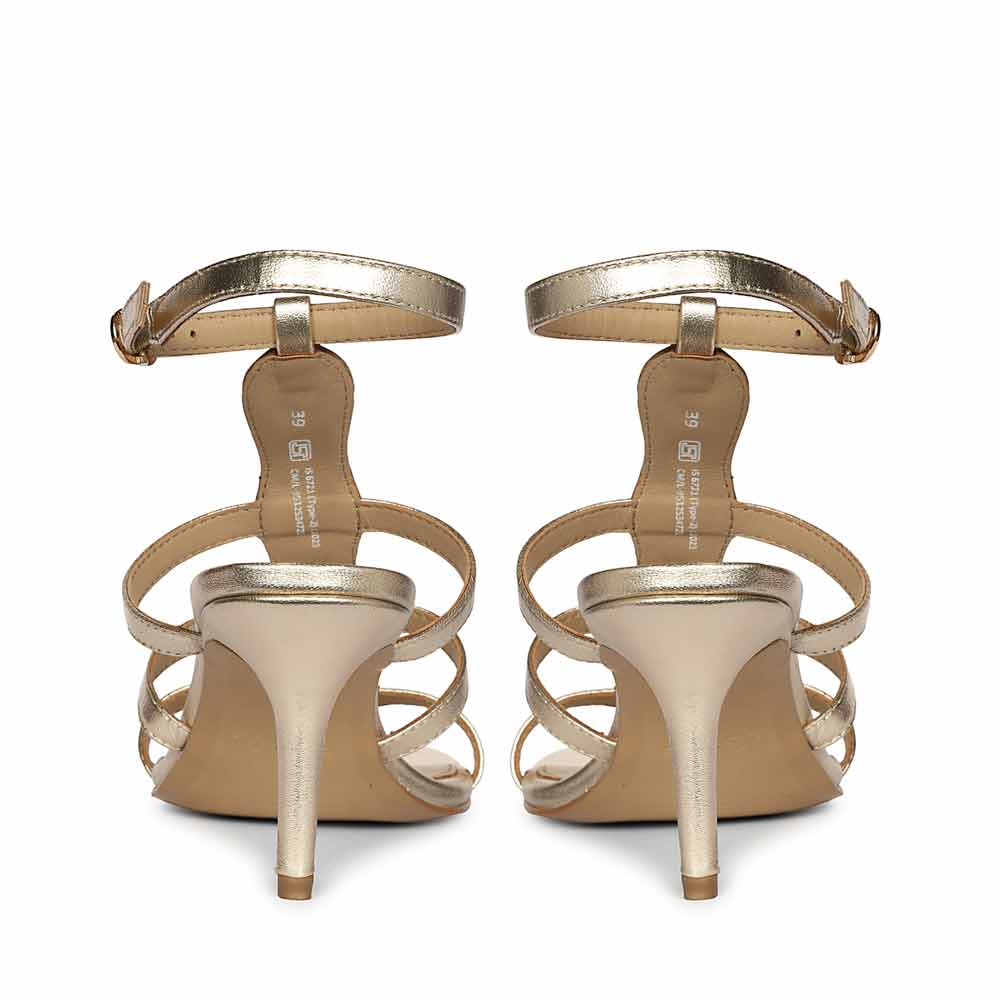 Saint Xiomara Gold Metallic Gem T-Strap Stiletto Heels - Image 5