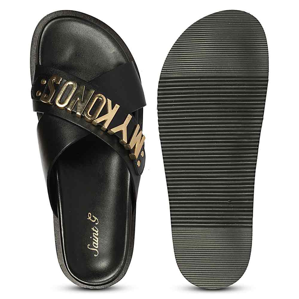 Saint Yorien Black Leather Footbed Sandals - Image 7