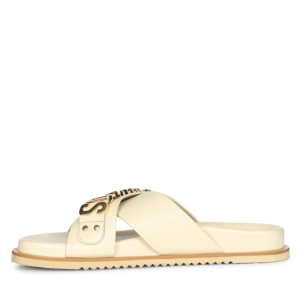 Saint Yorien Off White Leather Footbed Sandals - Image 4