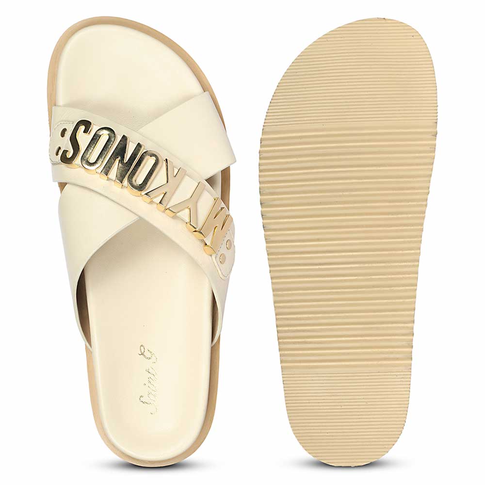 Saint Yorien Off White Leather Footbed Sandals - Image 7