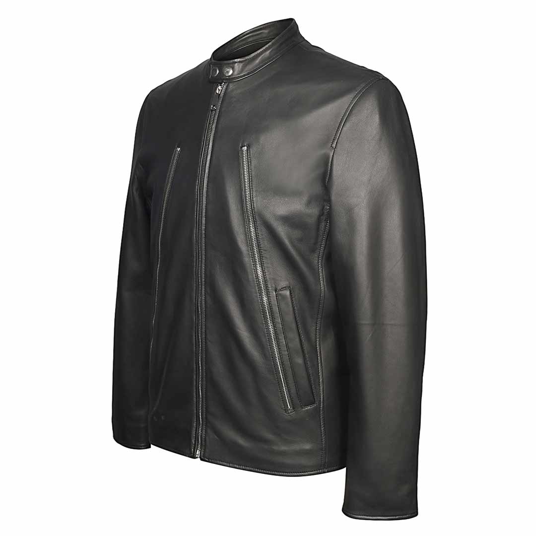 Saint Zachary Black Leather Men's Cafe Racer Jacket - Image 3