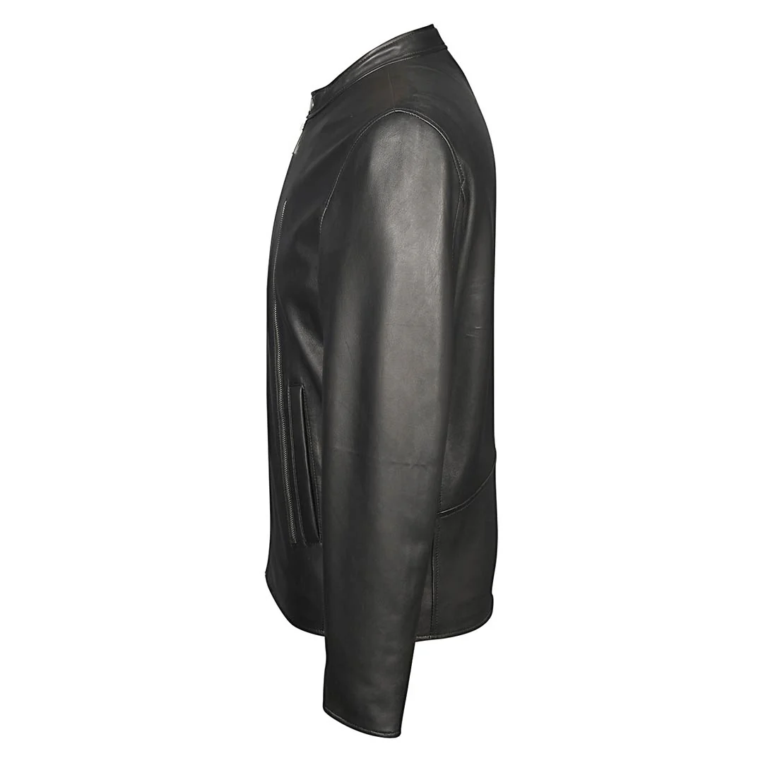 Saint Zachary Black Leather Men's Cafe Racer Jacket - Image 4