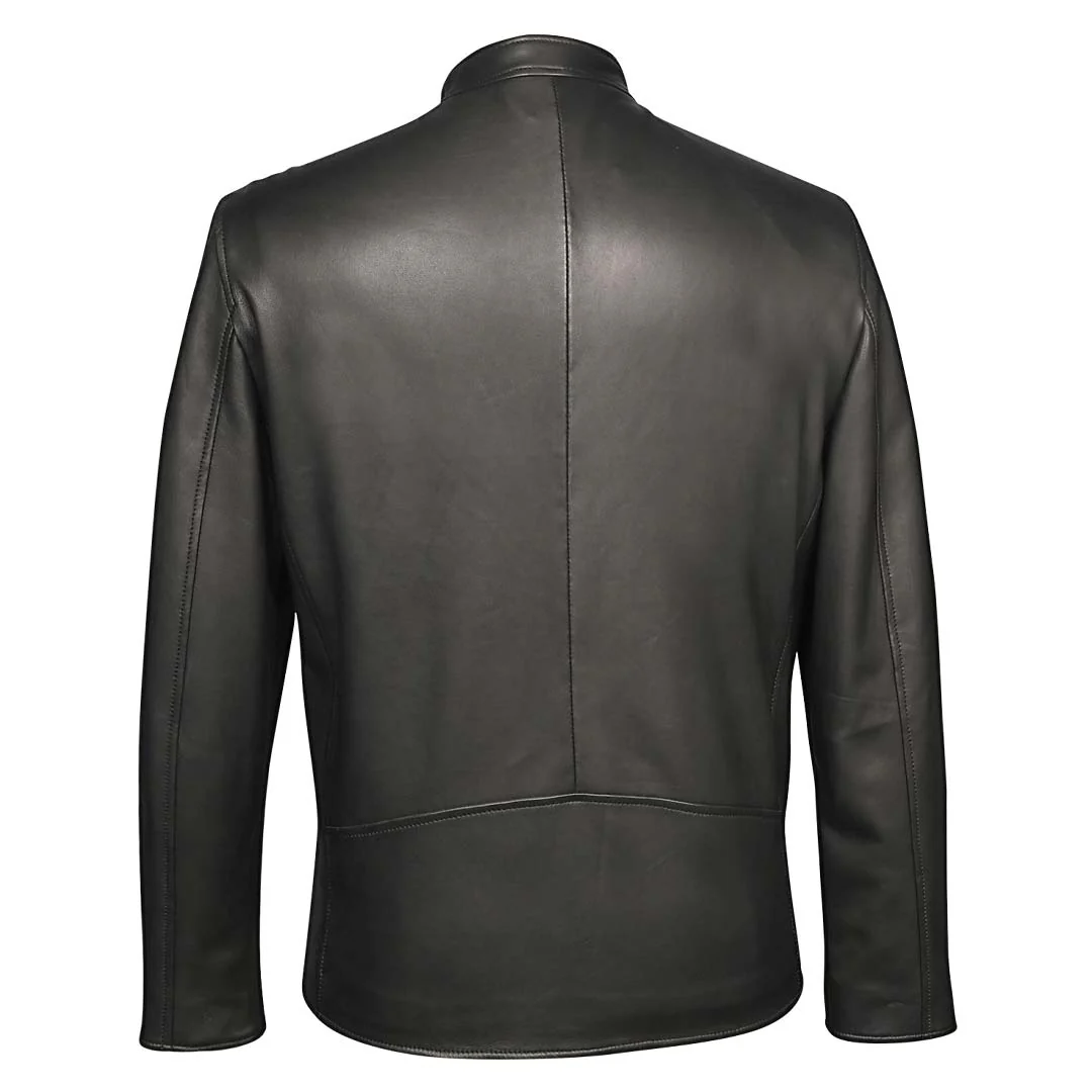 Saint Zachary Black Leather Men's Cafe Racer Jacket - Image 5