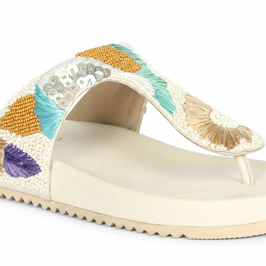 Saint Zaria Embroidered Off-White Leather Thong Footbed - Image 7