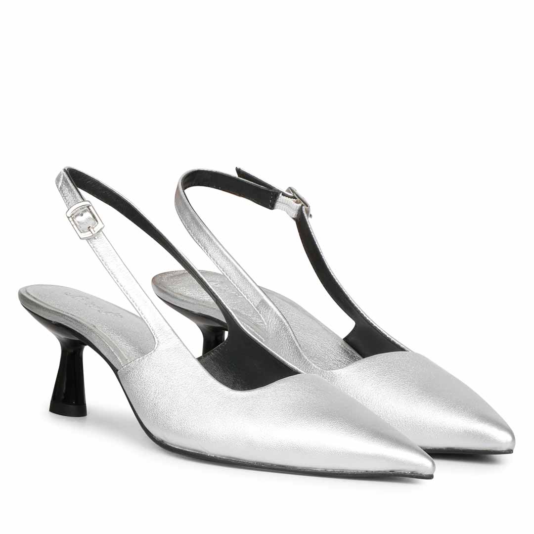Saint Zelena Metallic Silver Leather Pumps - Image 2