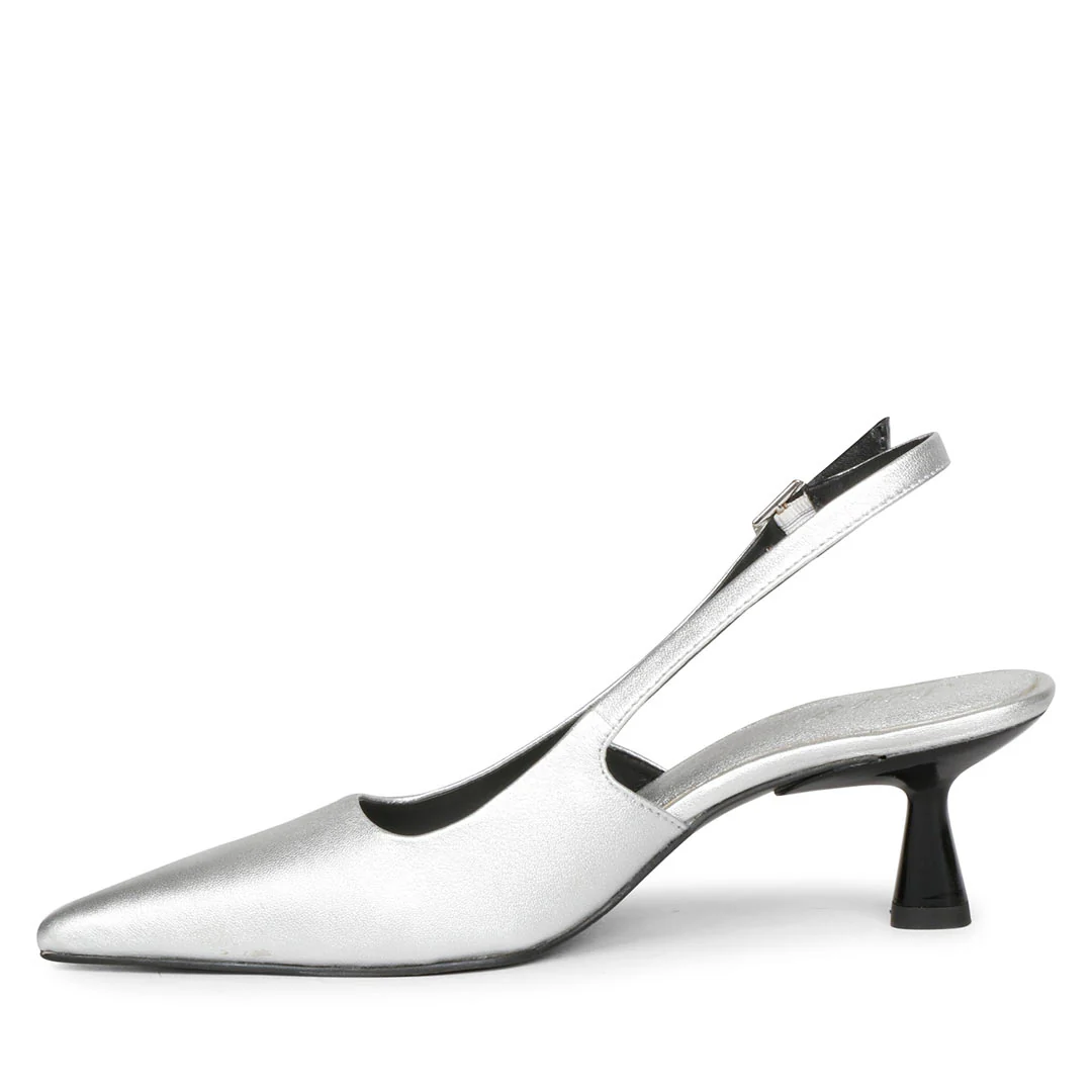 Saint Zelena Metallic Silver Leather Pumps - Image 3
