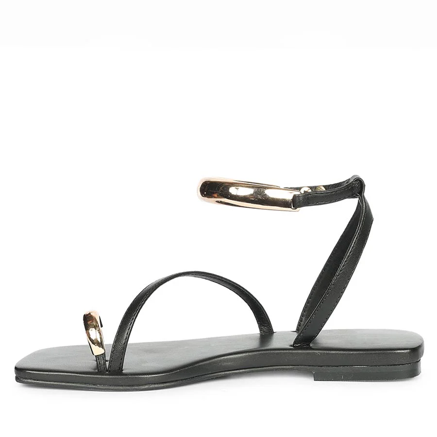 Saint Zinovia Gold-Trim Black Leather Sandals - Image 4