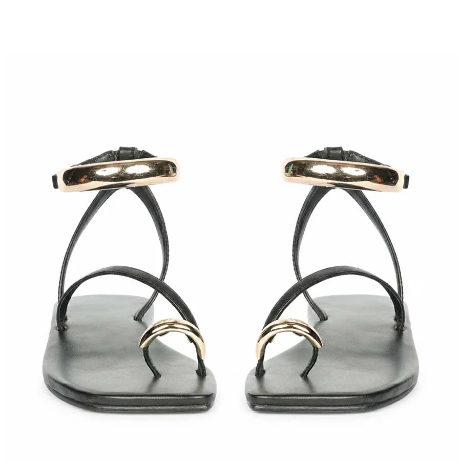 Saint Zinovia Gold-Trim Black Leather Sandals - Image 5
