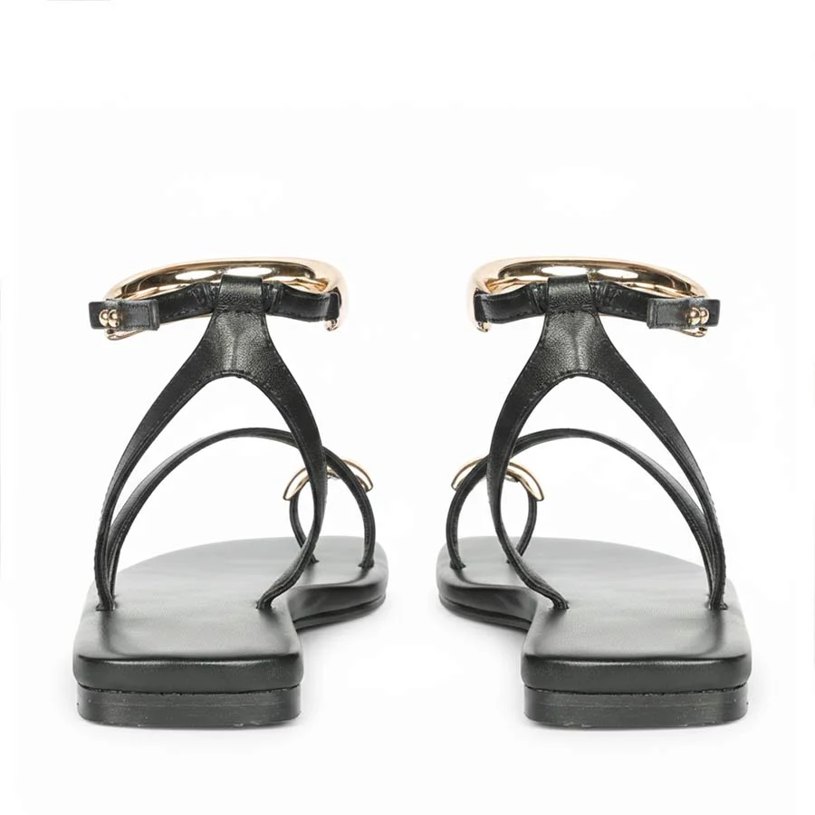 Saint Zinovia Gold-Trim Black Leather Sandals - Image 6