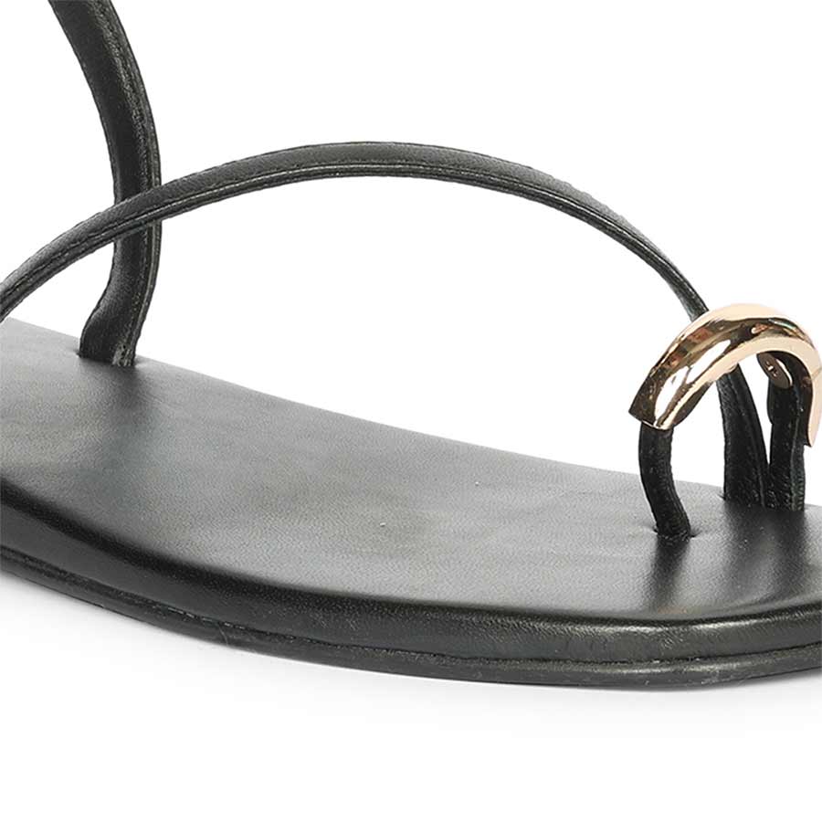 Saint Zinovia Gold-Trim Black Leather Sandals - Image 7