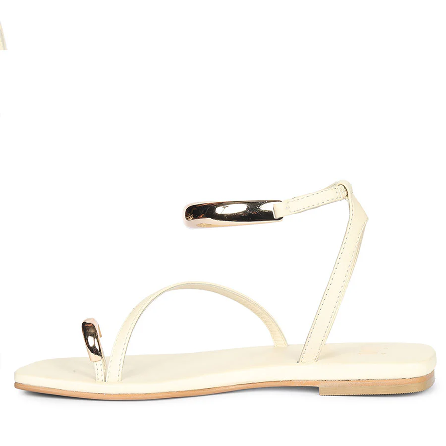 Saint Zinovia Gold-Trim Off White Leather Sandals - Image 3