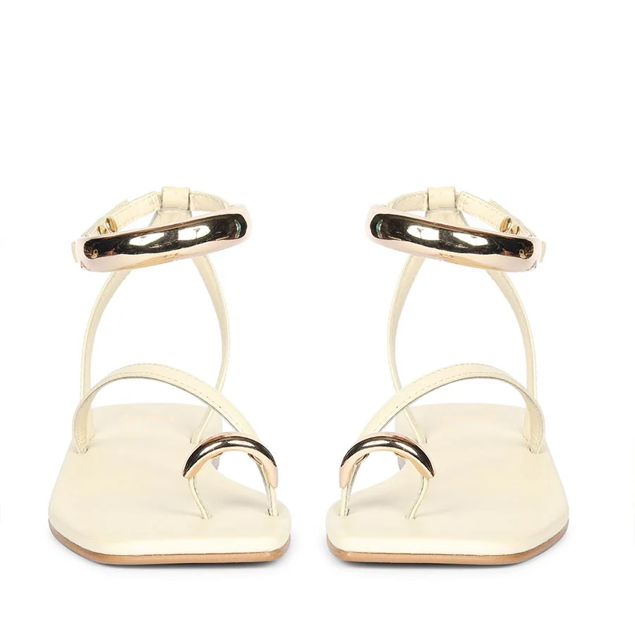 Saint Zinovia Gold-Trim Off White Leather Sandals - Image 4
