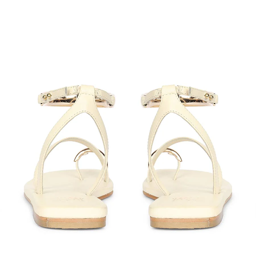 Saint Zinovia Gold-Trim Off White Leather Sandals - Image 5