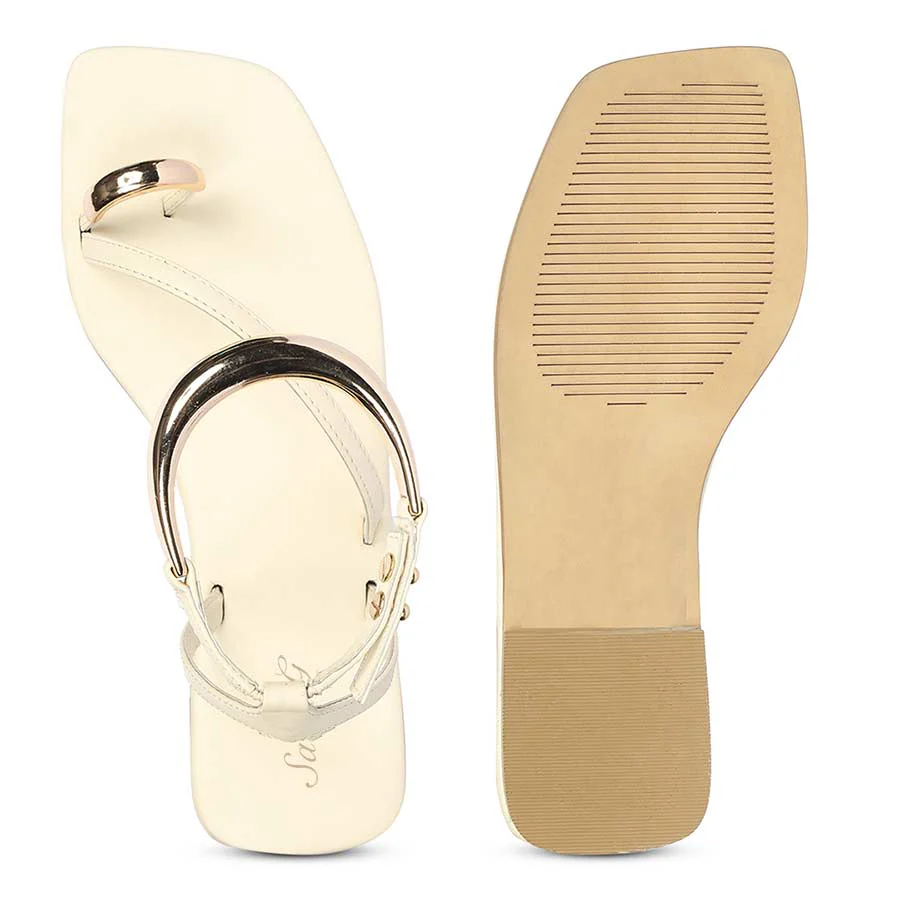 Saint Zinovia Gold-Trim Off White Leather Sandals - Image 6