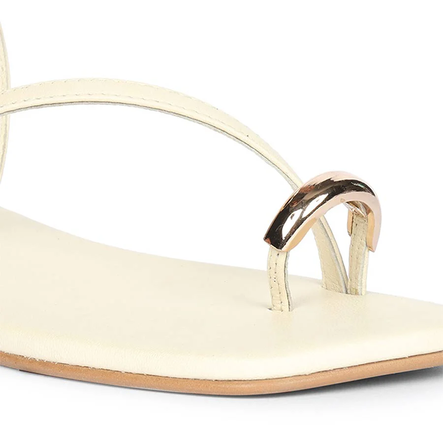 Saint Zinovia Gold-Trim Off White Leather Sandals - Image 7