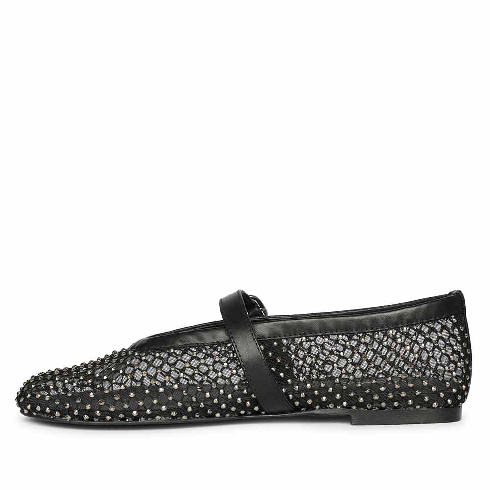 Saint Zoey Strass Embellished Black Leather Flats - Image 3