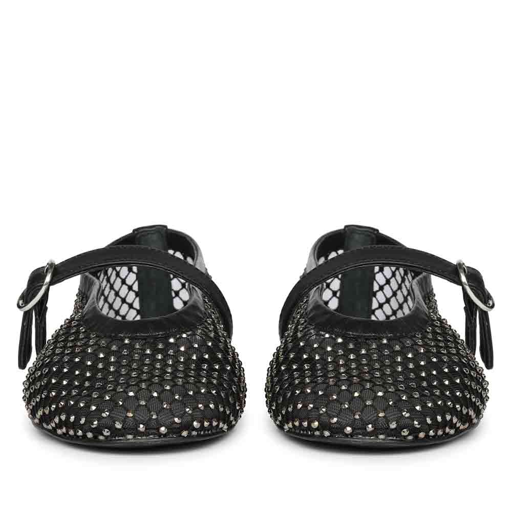 Saint Zoey Strass Embellished Black Leather Flats - Image 4