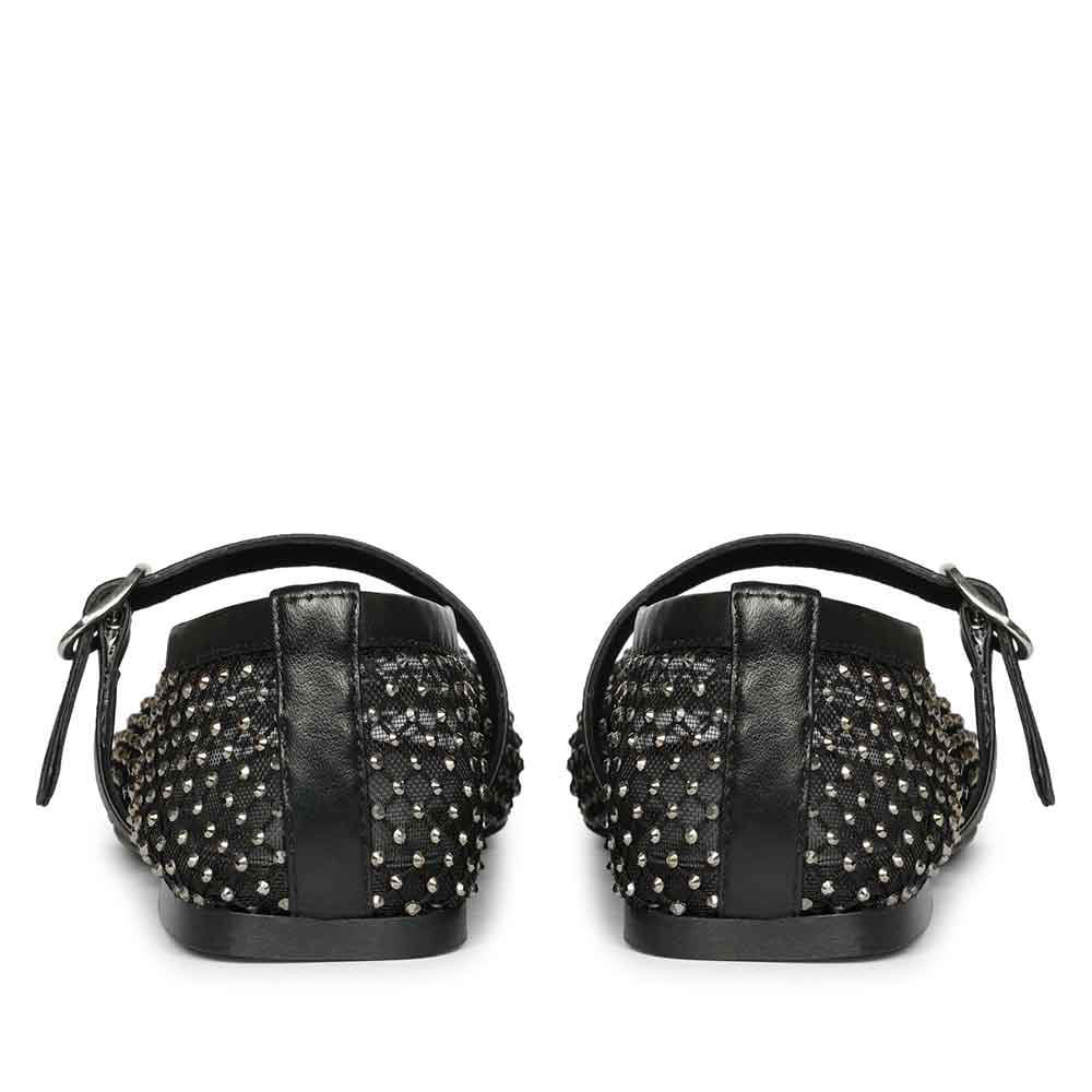 Saint Zoey Strass Embellished Black Leather Flats - Image 5