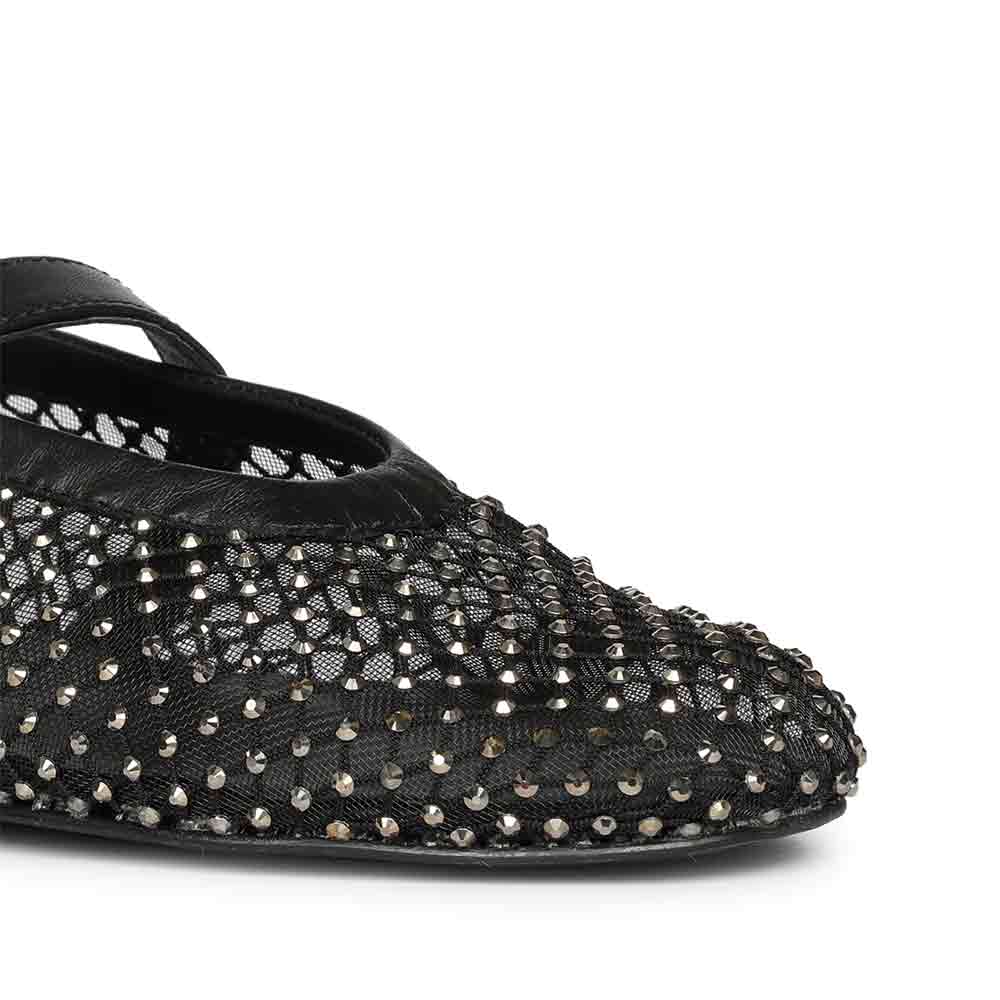Saint Zoey Strass Embellished Black Leather Flats - Image 7