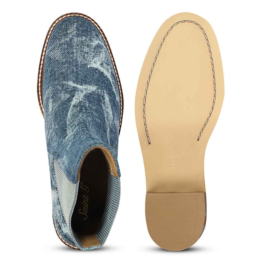 Saint Zoie Blue Washed Denim High Ankle Chelsea Boots - Image 6