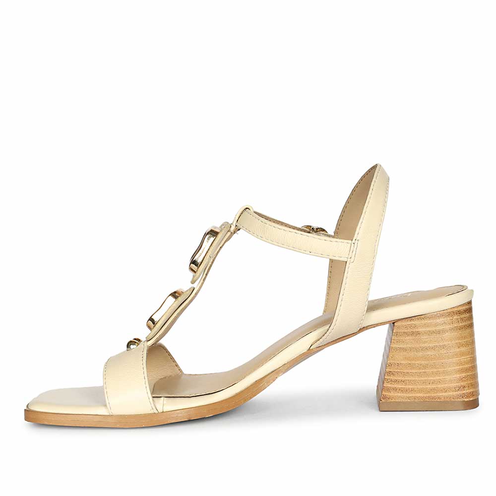 Saint Zoriel Gold Trim Off White Leather Block Heels - Image 4