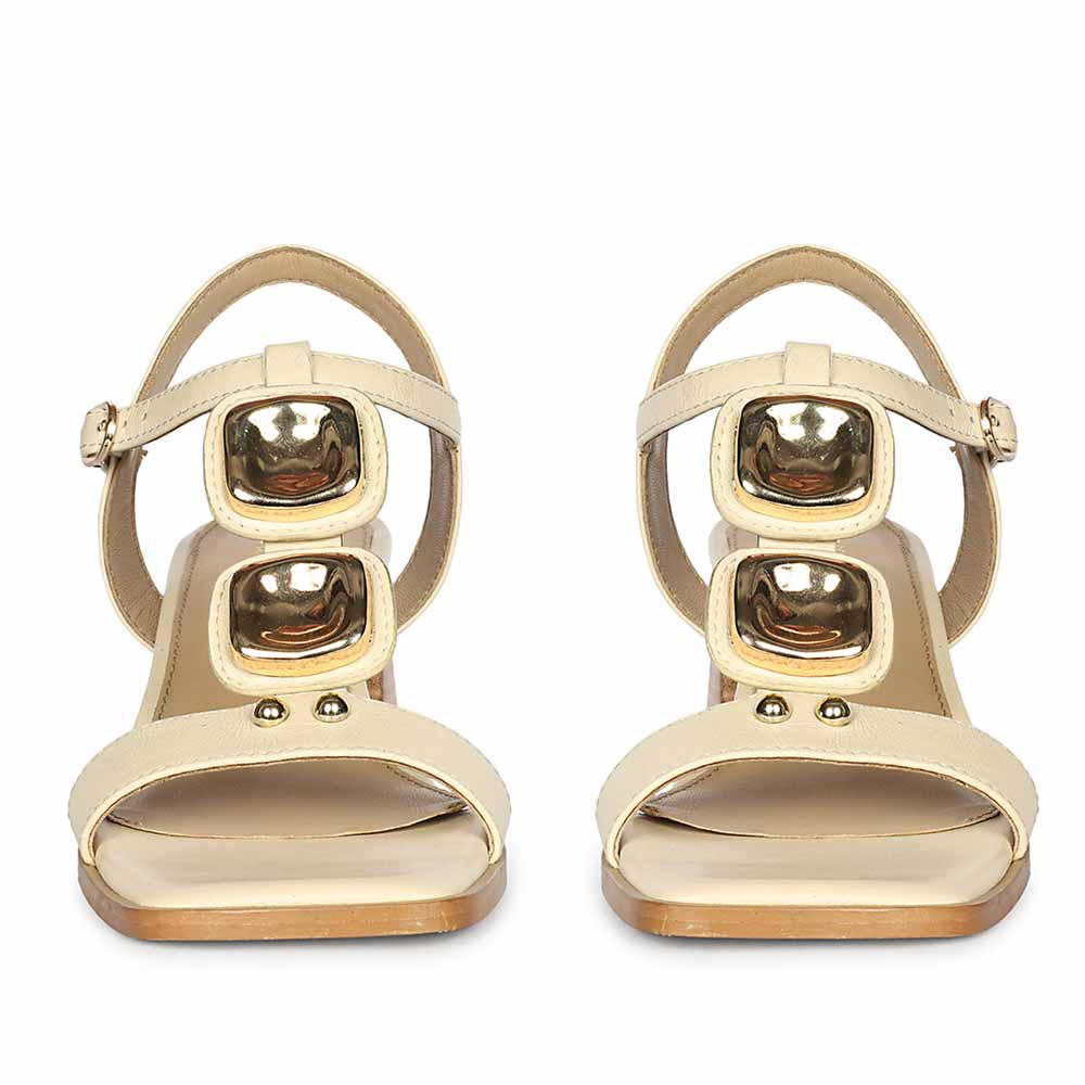 Saint Zoriel Gold Trim Off White Leather Block Heels - Image 5