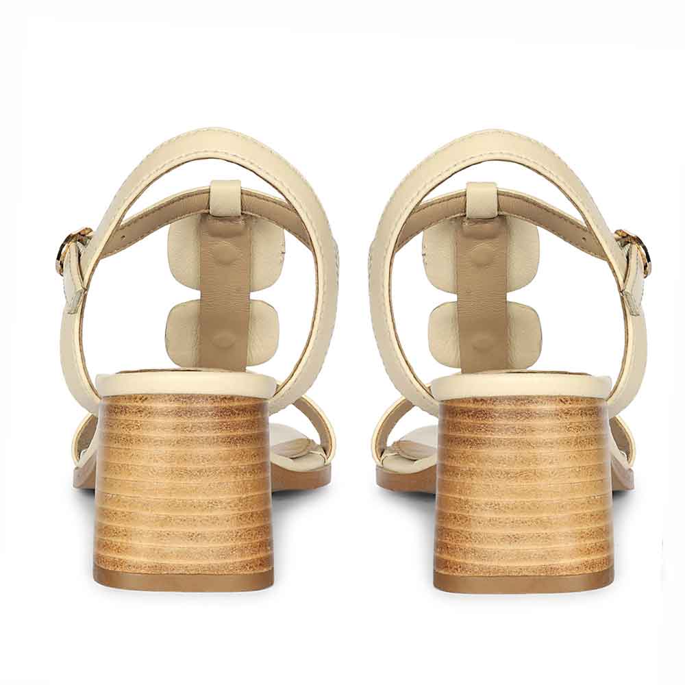 Saint Zoriel Gold Trim Off White Leather Block Heels - Image 6