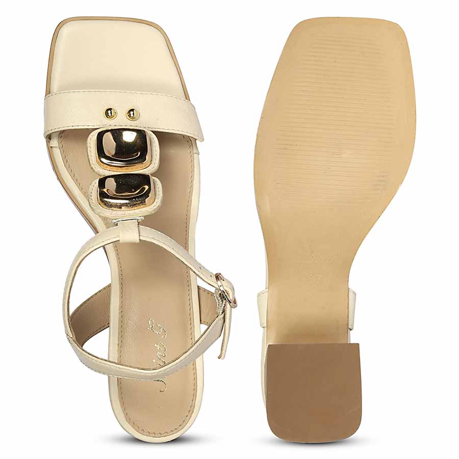 Saint Zoriel Gold Trim Off White Leather Block Heels - Image 7
