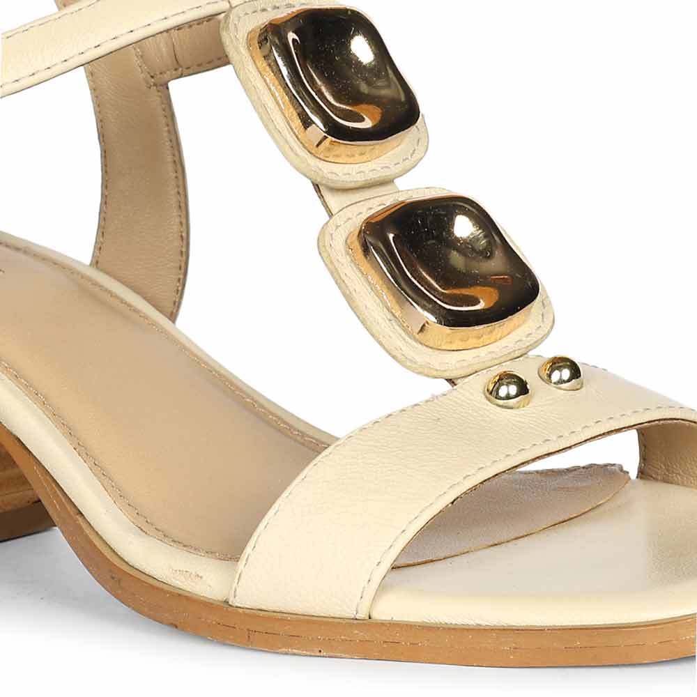 Saint Zoriel Gold Trim Off White Leather Block Heels - Image 8
