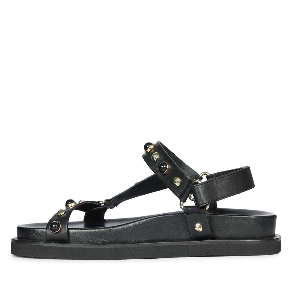 Saint Zoya Pearl Metal Studs Black Leather Sandals - Image 3