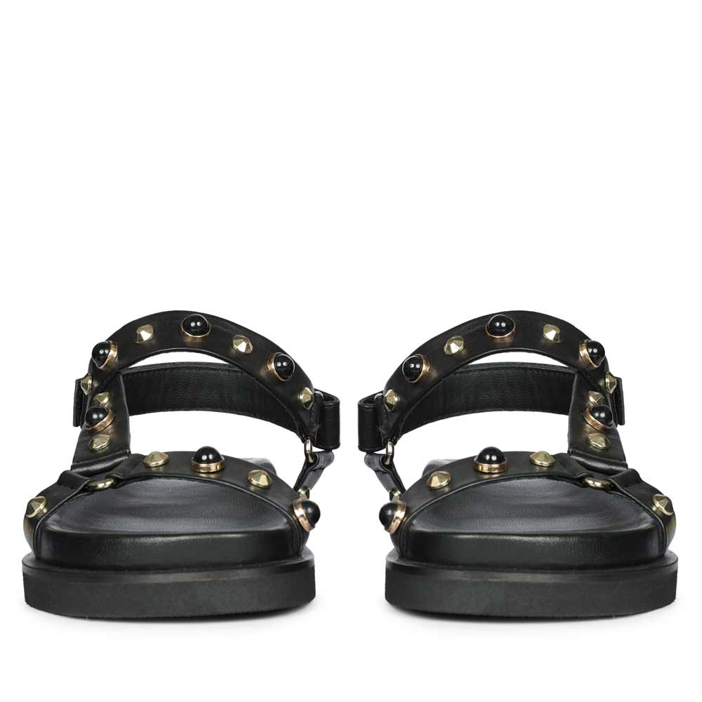 Saint Zoya Pearl Metal Studs Black Leather Sandals - Image 4