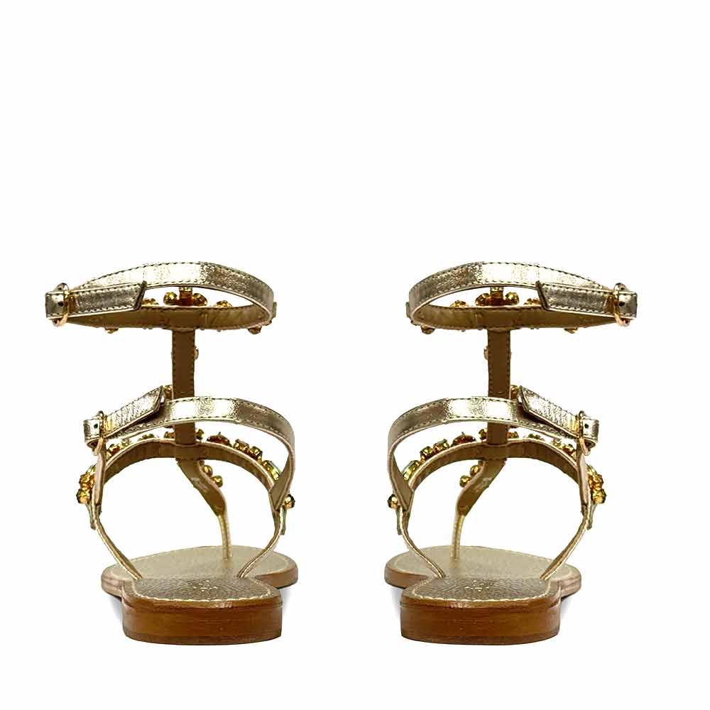 Saint Zuri Multi Stone Embellished Gold Leather Sandals - Image 5