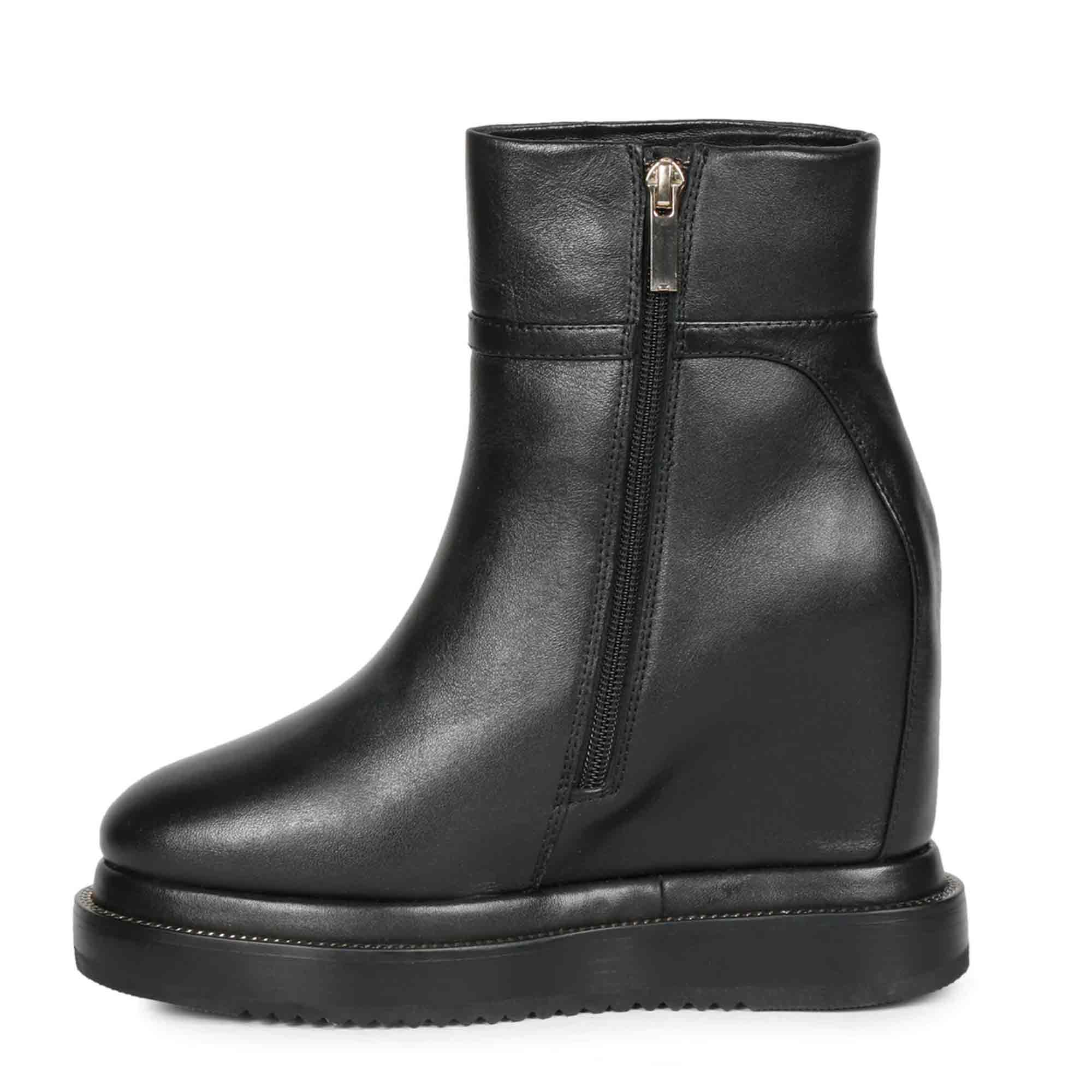 Saint Livia Black Leather Inner Wedge Heel Ankle Boots - Image 4