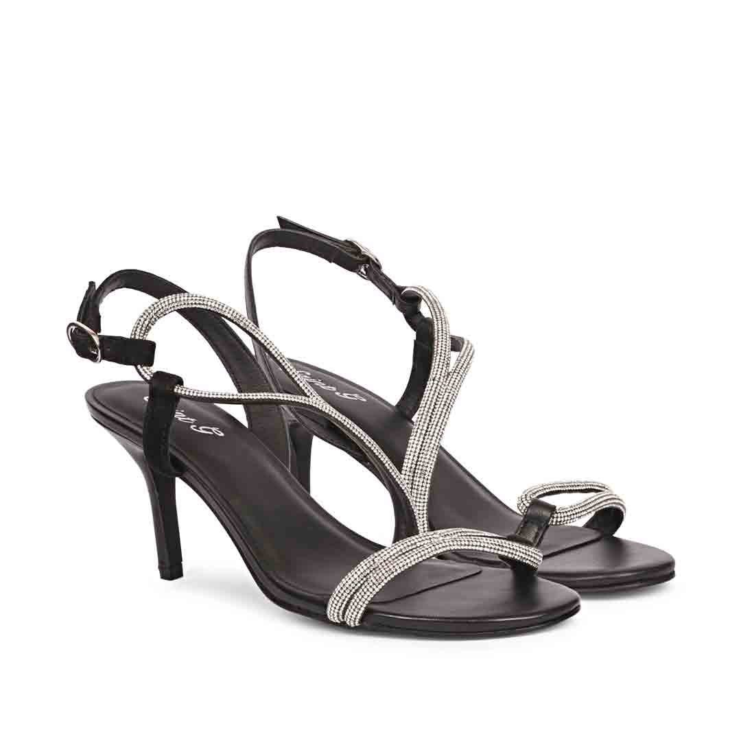 Saint Nessa Crystal Embellished Black Leather Stilettos - Image 3