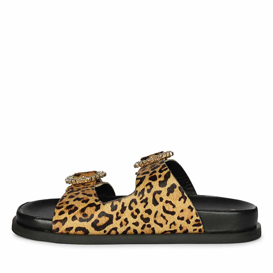 Saint Marta Crystal Buckle Leo Print Hair-On Leather Sandals - Image 4