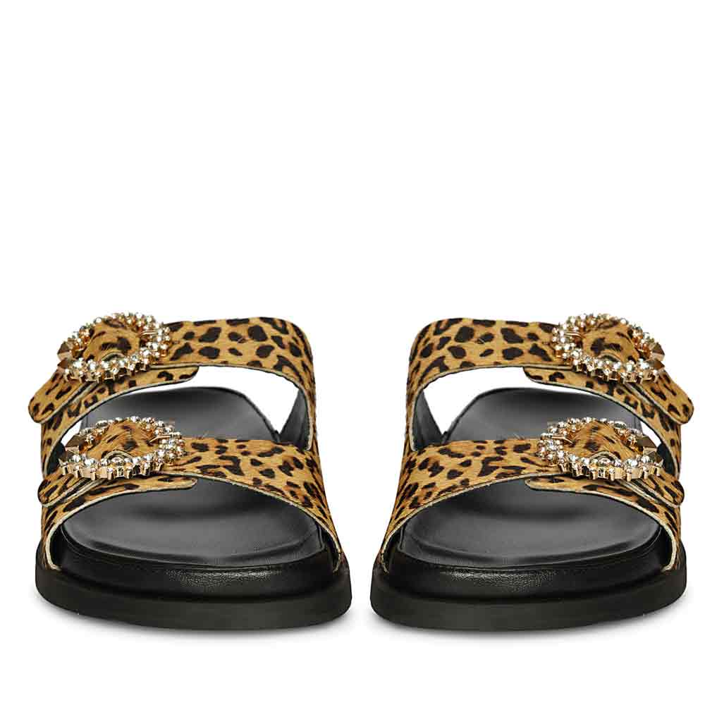 Saint Marta Crystal Buckle Leo Print Hair-On Leather Sandals - Image 5