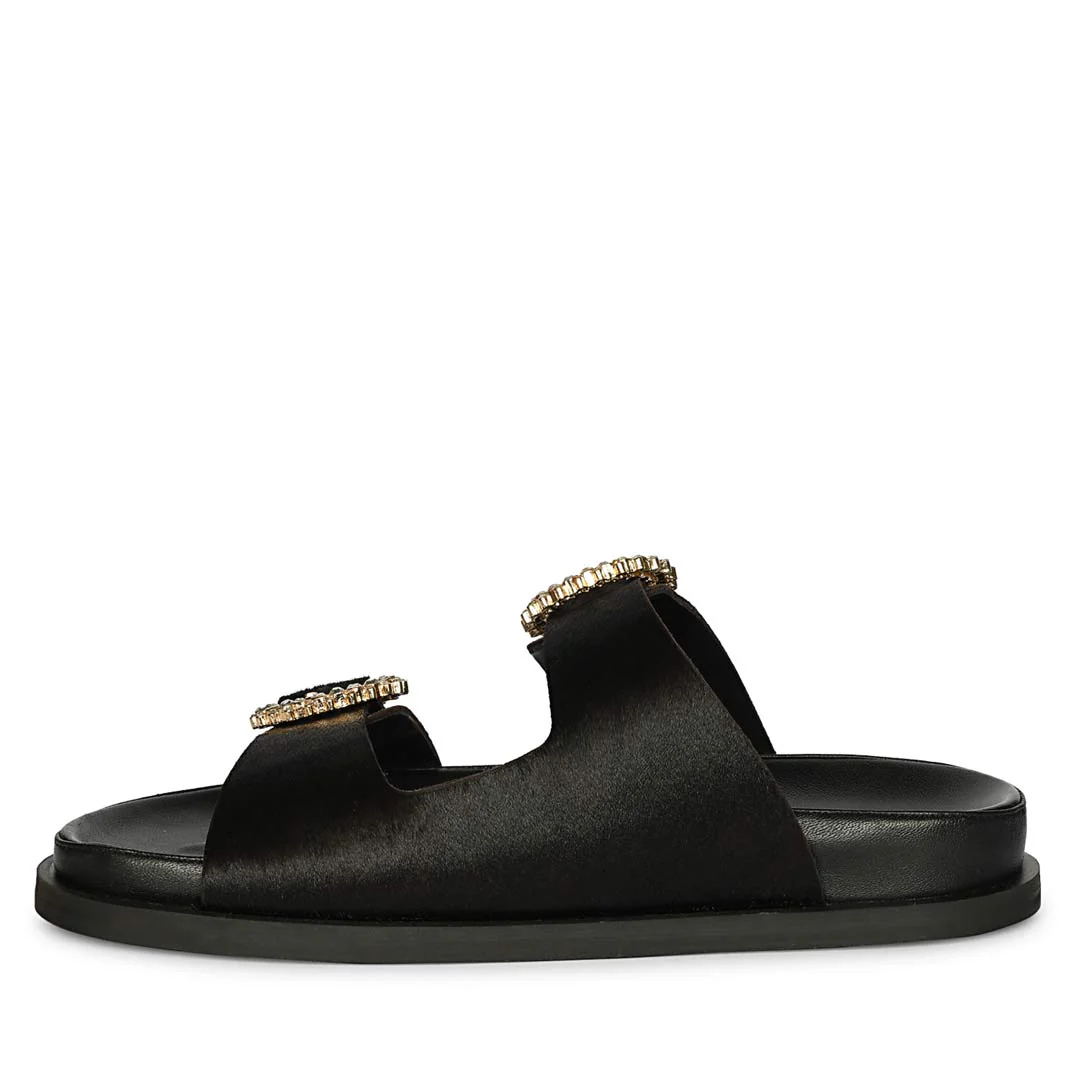 Saint Marta Jewel Pin Buckle Black Hair On Leather Sandals - Image 4