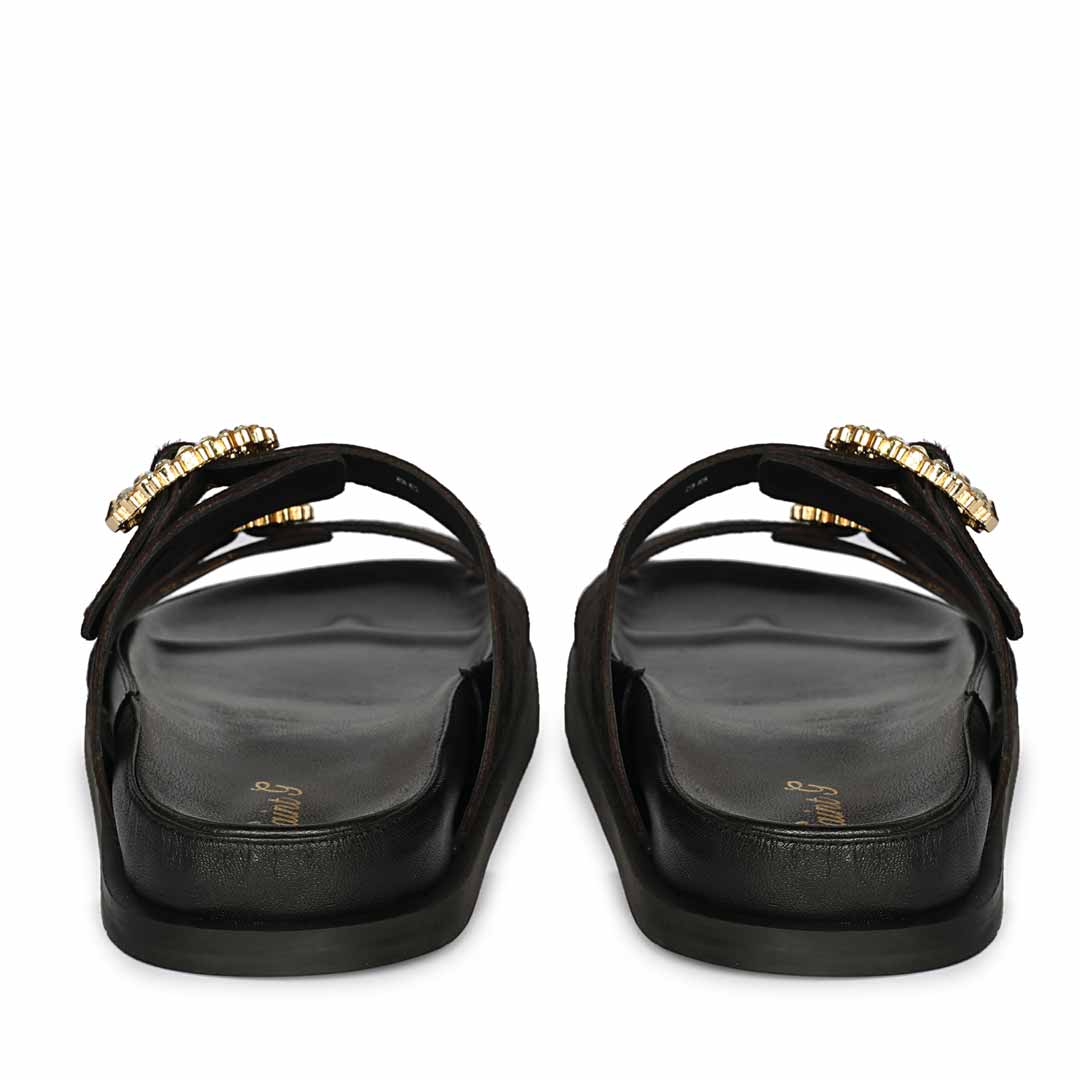 Saint Marta Jewel Pin Buckle Black Hair On Leather Sandals - Image 5