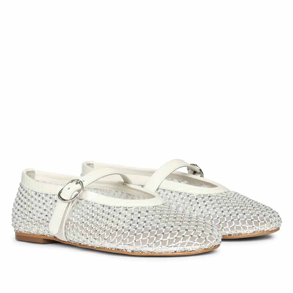 Saint Zoey Strass Embellished White Leather Flats - Image 3
