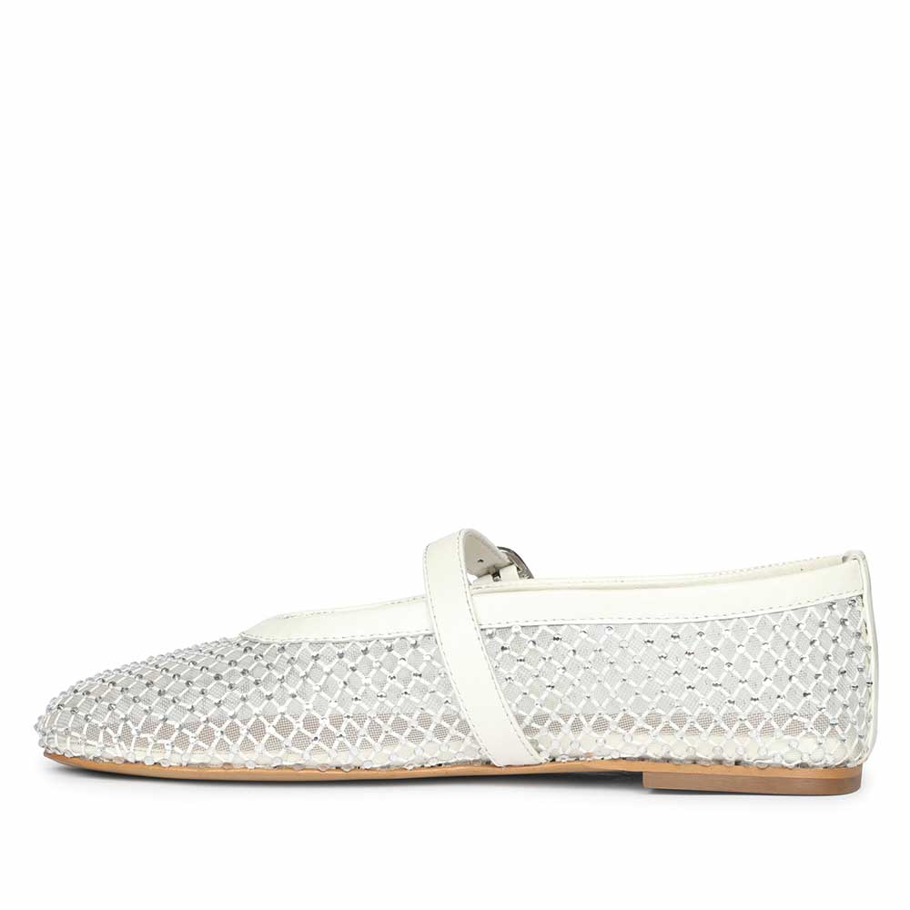 Saint Zoey Strass Embellished White Leather Flats - Image 4