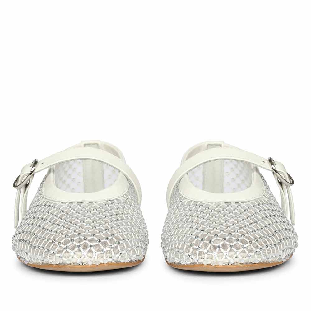 Saint Zoey Strass Embellished White Leather Flats - Image 5