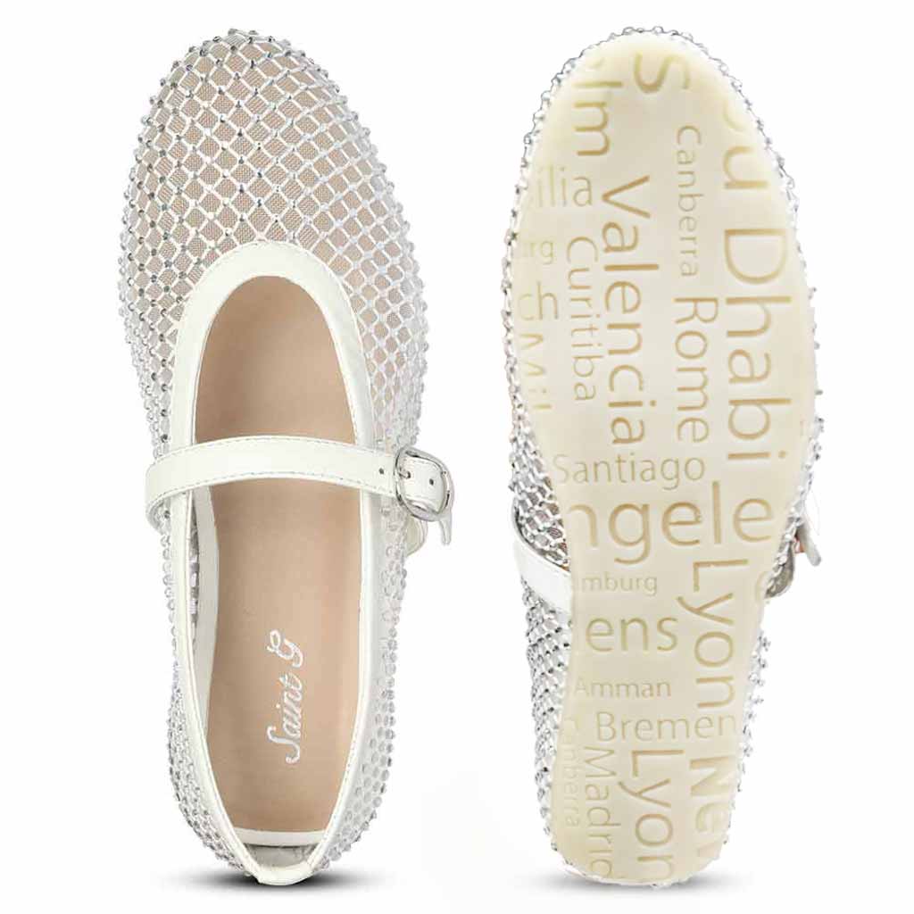 Saint Zoey Strass Embellished White Leather Flats - Image 7