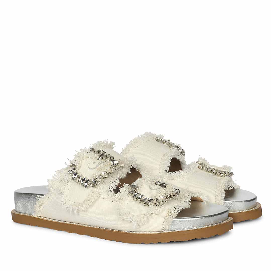 SaintG White Denim Footbed Sandals - Image 2