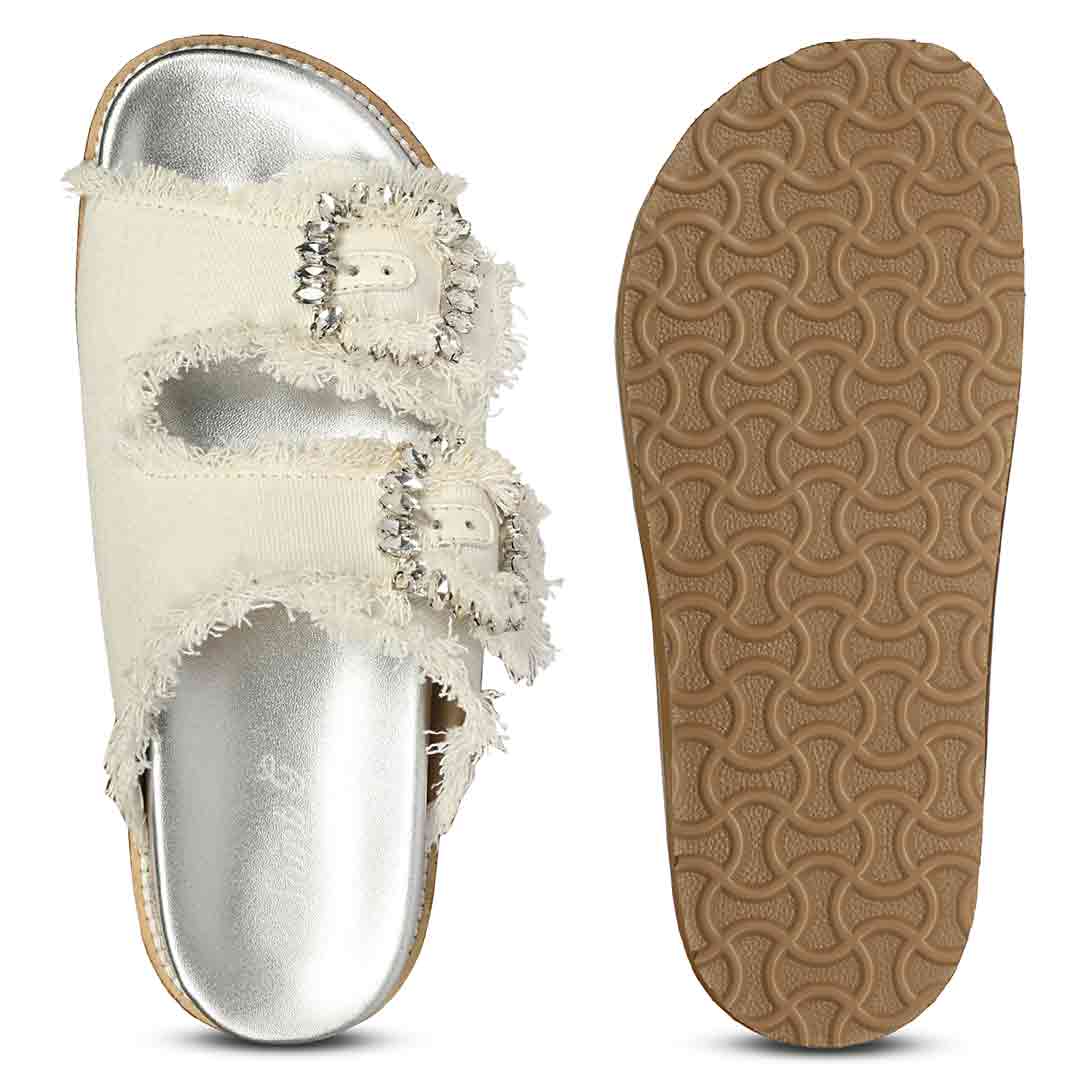 SaintG White Denim Footbed Sandals - Image 6