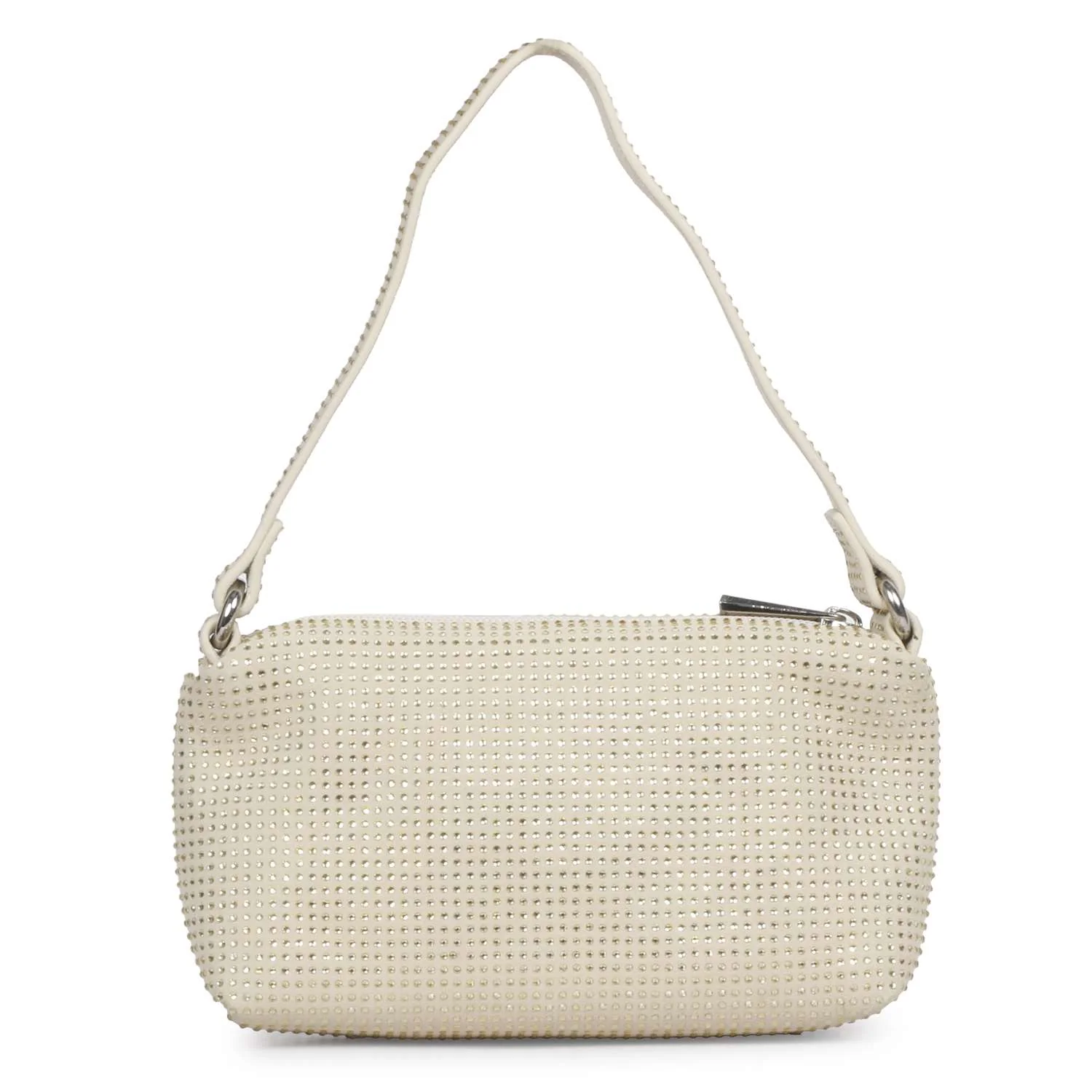 Aria Crystal Embellished Off White Leather Mini Handbags - Image 4