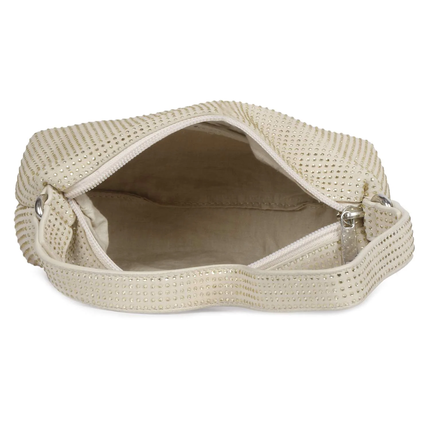 Aria Crystal Embellished Off White Leather Mini Handbags - Image 6