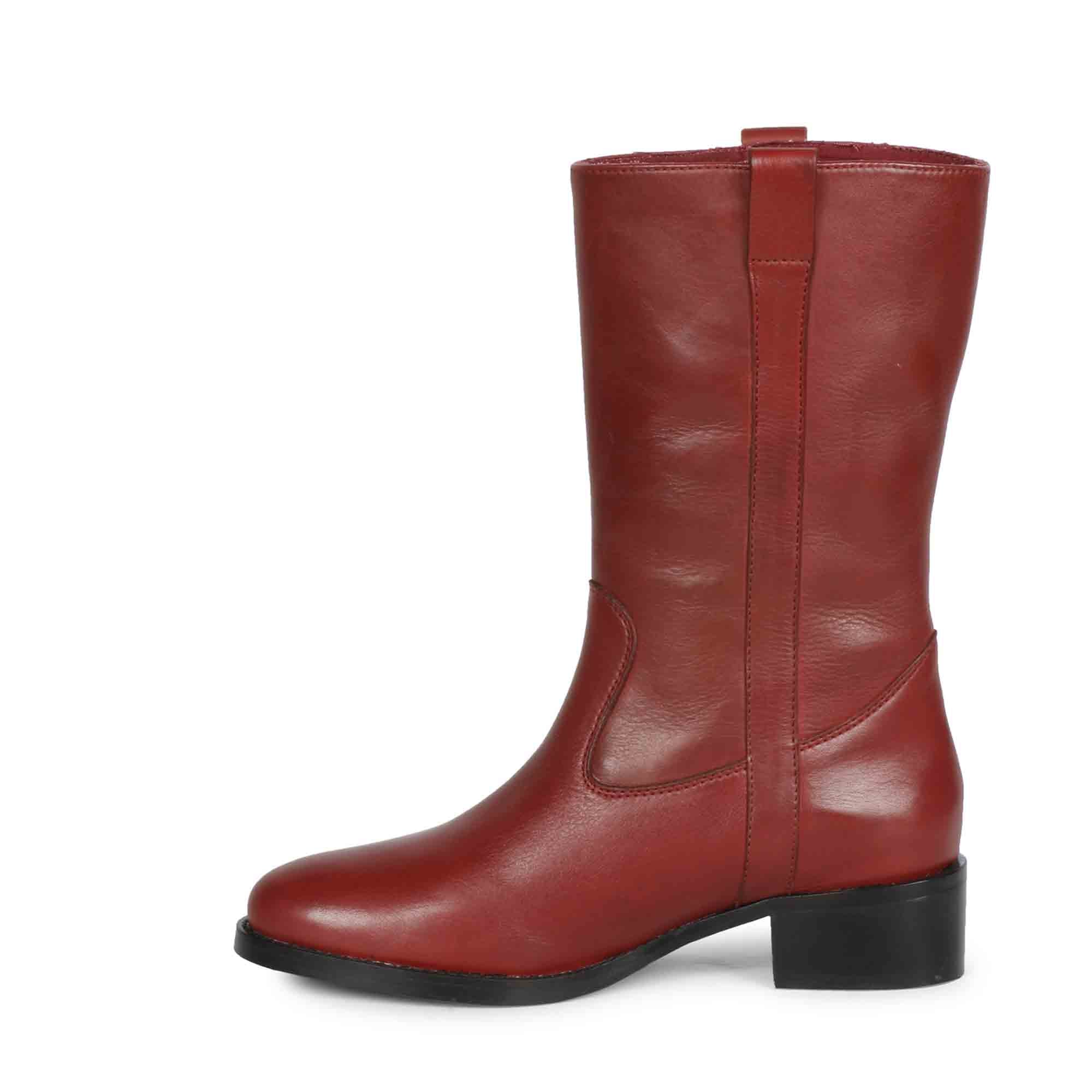 Saint Inès Florian Burgundy Leather Pull On Calf Boots - Image 4