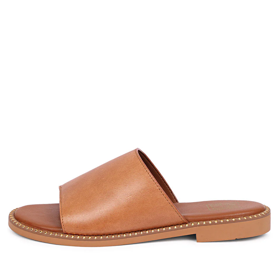 Sariel Tan Leather Flat Sandals - Image 3