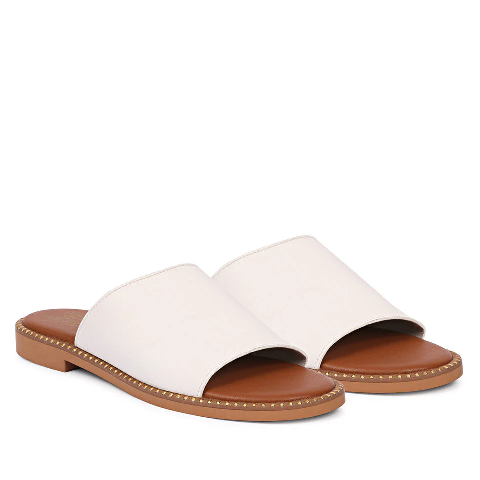 Sariel White Leather Flat Sandals - Image 2